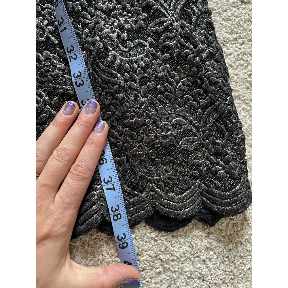 Lauren Ralph Lauren LRL Cocktail Dress 16 Scalloped Metallic Lace Black Evening - Picture 7 of 8